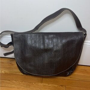 Carolina Herrera Dark Brown Embossed Shoulder Bag